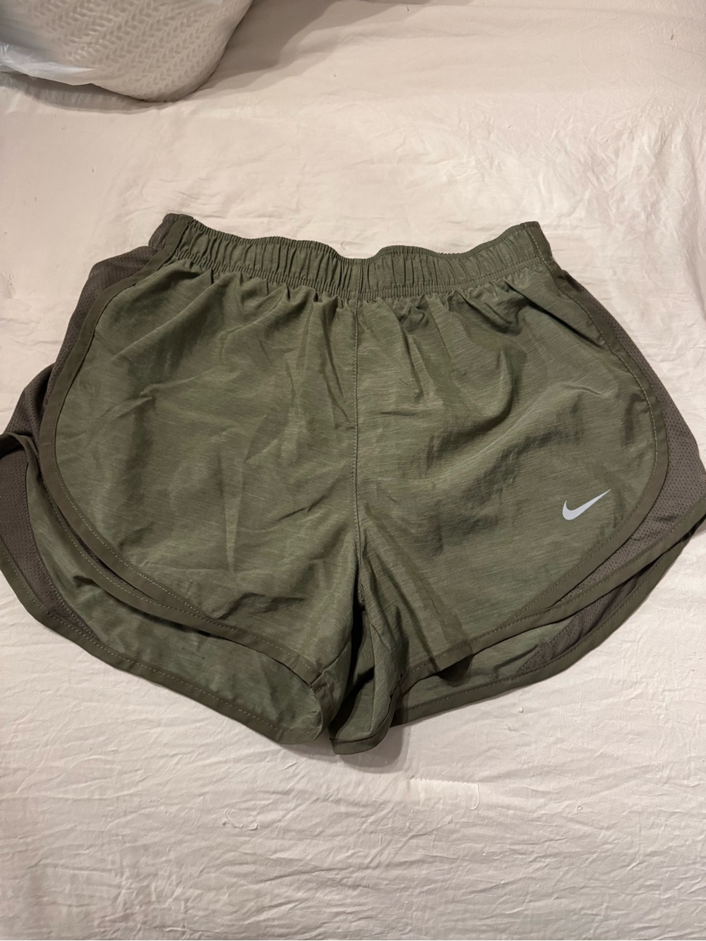 Nike Women’s Olive Green Athletic Shorts with Reflective Swoosh